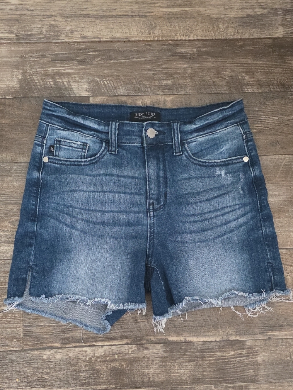 Judy Blue Dark Blue Denim Shorts with Frayed Hem